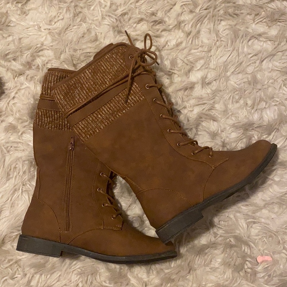 Brown lace up boots